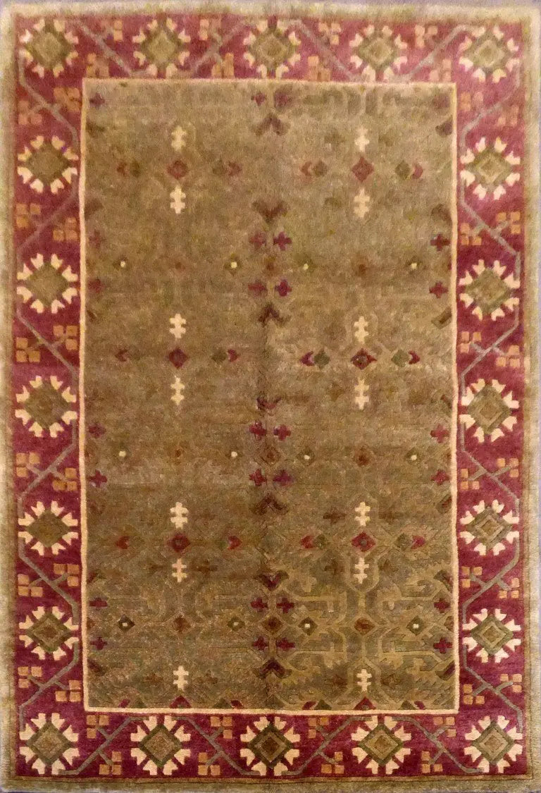 One Of The Kind Indian Hand-Knotted Rug 8'2" X 5'6''